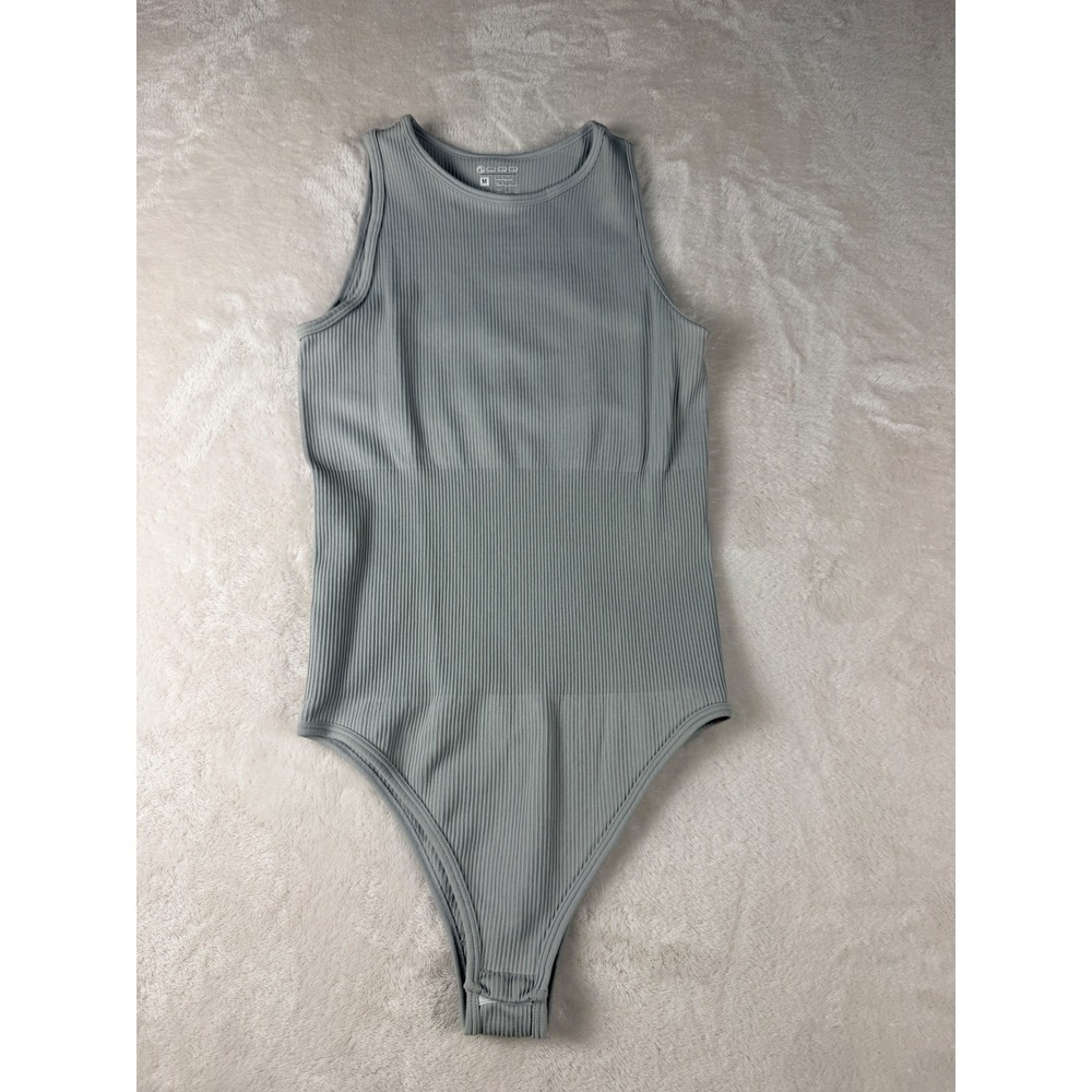 OQQ Ribbed Sleeveless Bodysuit Womens M Blue Gray Minimalist Clean Girl Snap
